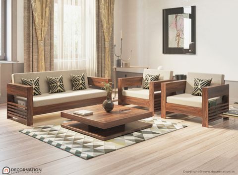 Lilian Solid Wood 5 Seater Livingroom Sofa Set - Decornation intended for Understanding the Rustic Charm of the Furniture of America Liston Trestle Dining Table